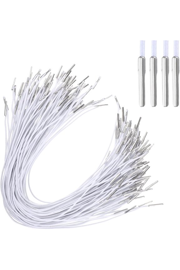 100Pcs Elastic Cords with Metal Ends, 11.8'' White Soft Stretch Band Mask Lanyard Loop Craft Round Rope String Extender Strap for Mask Making Book Binding DIY Party Hat Menus Badges Signs
