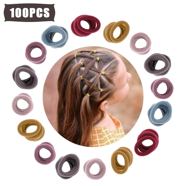 100Pcs Elastic Hair Ties for Girls, Soft Cotton Hair Bands with Multicolor, Small Seamless Hair Scrunchies, Ponytail Holders