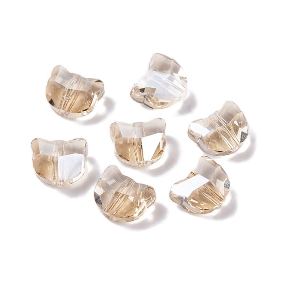 100Pcs Electroplate Glass Beads Cat Shape Faceted Tan 7x6x4.5mm Hole: 1mm diy