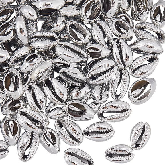 100Pcs Electroplated Natural Cowrie Shell Beads Undrilled/No Hole Beads Silver 15~18x10~12x6~7mm for diy