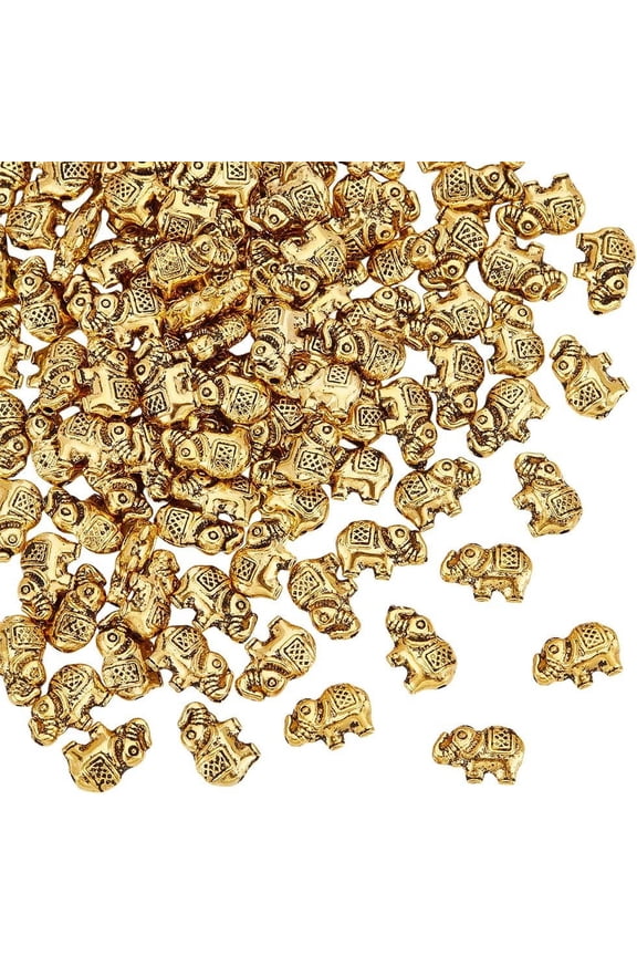 About 100Pcs Elephant Beads Metal Spacer Beads Lucky Beads Golden Loose Spacer Beads Animal Beads Alloy Beads Tibetan Style Beads for Jewelry Making Bracelet Necklaces DIY Crafts