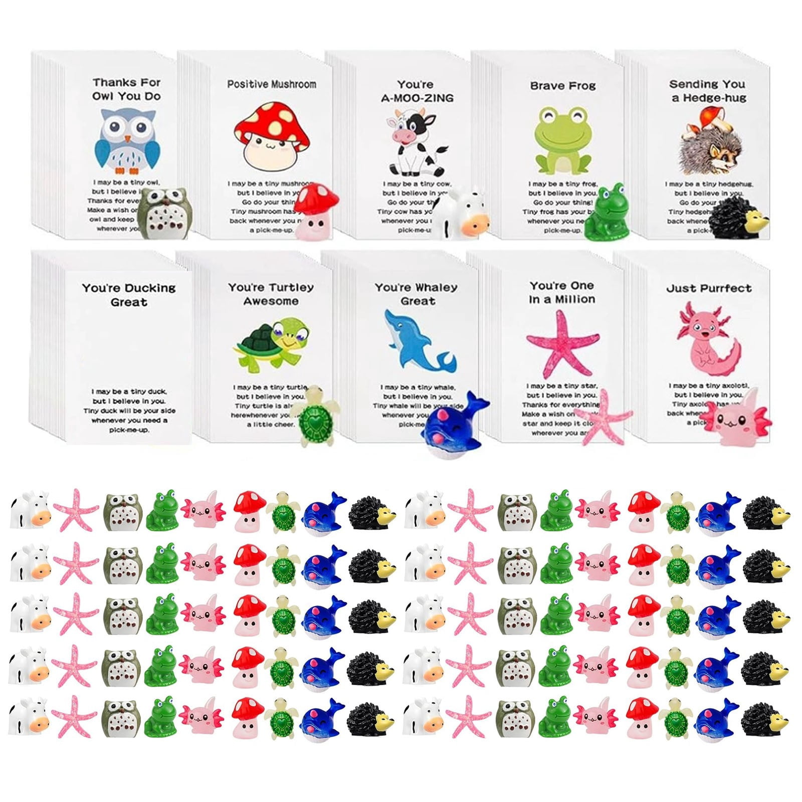 100Pcs Employee Appreciation Gifts Bulk, Appreciation Gifts for for Coworkers, Thank You Staff Office Volunteer Teachers Appreciation Bulk Gifts, Cute Mini Resin Gifts with Inspirational Note Cards