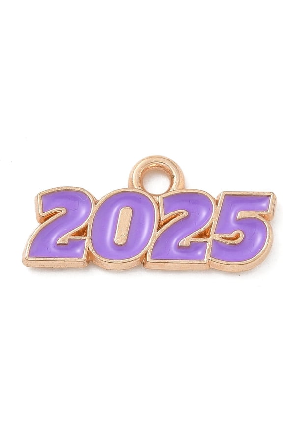 100Pcs Enamel Number Pendant Number 2025 Charm for Jewelry Making 9x18x1.5mm Hole: 1.8mm Purple