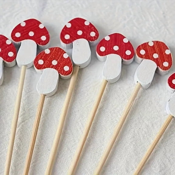 100Pcs Enchanted Forest Mushroom Cocktail Picks, Whimsical Appetizer Toothpicks for Party