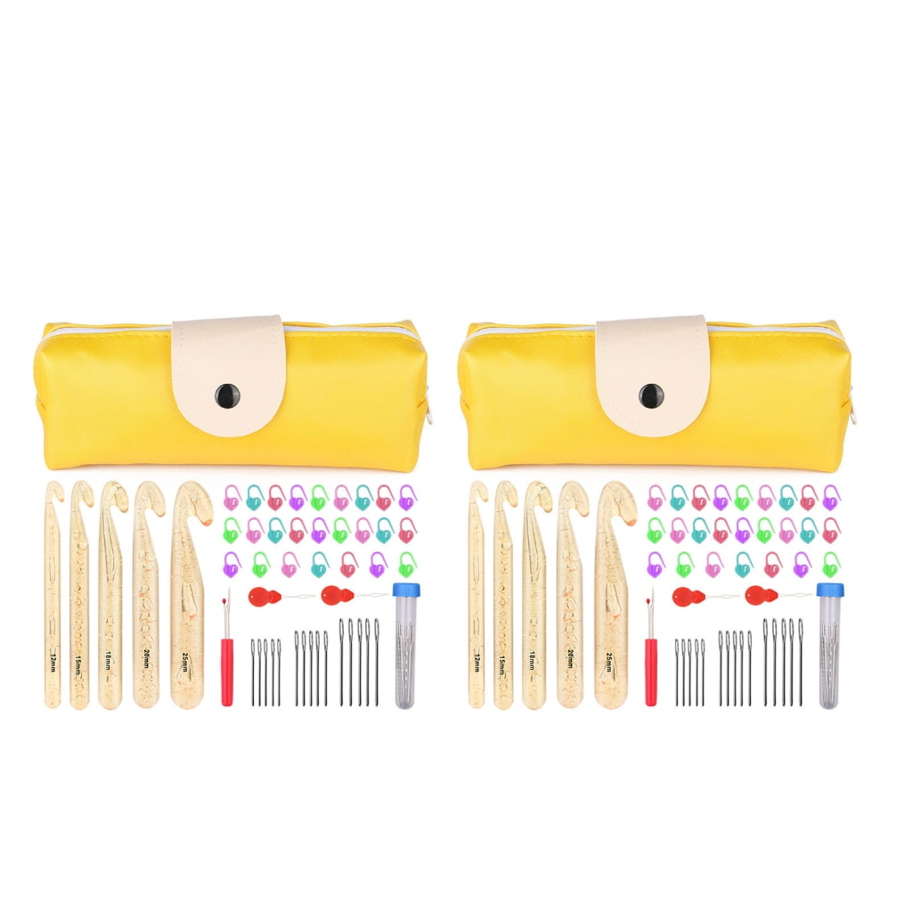 100Pcs Big Eye Knitting Needle Ergonomic Crochet Hook Stiching Marker Threader Set with Case for Beginner Hobbyist