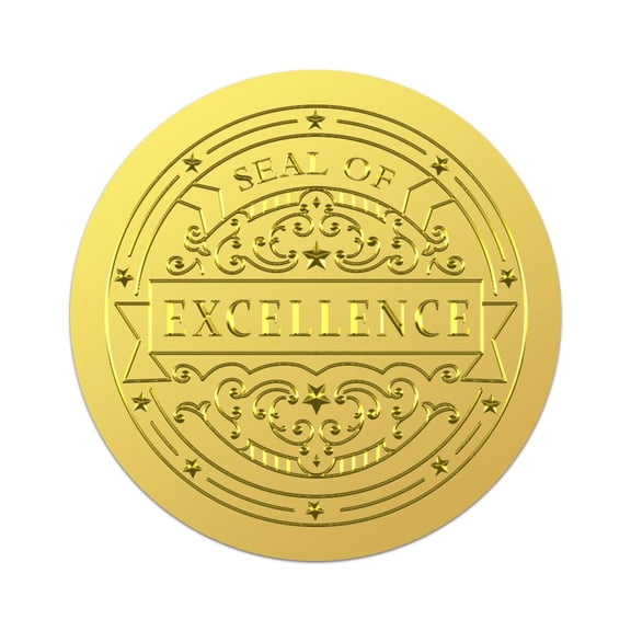 100Pcs Excellence Seals Gold Foil Stickers 2 Inch Round Self-Adhesive Embossed Seal Labels for Card Diploma Award Graduation diy