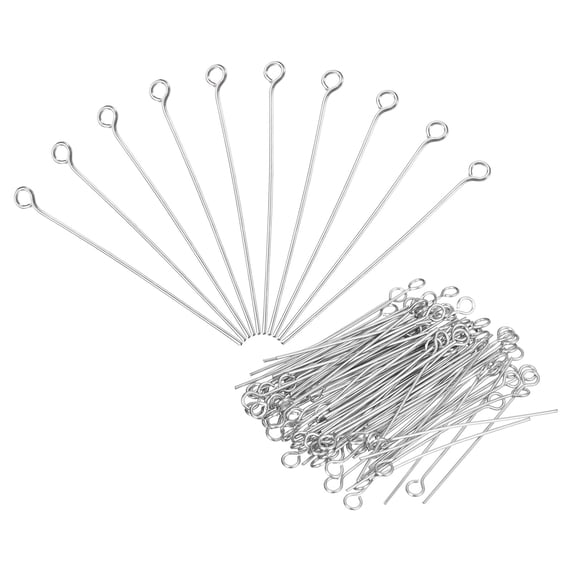 100Pcs Eye Pins Jewelry Findings 22 Gauge 70mm Iron Eye Pins for Jewelry Making 22 Gauge Silver 3.2mm