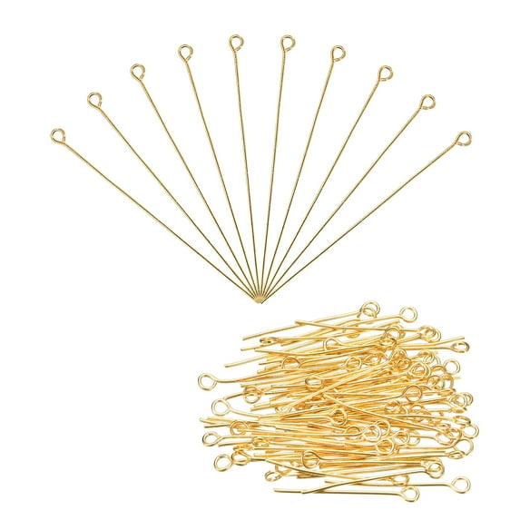 Uxcell 100Pcs Eye Pins Jewelry Findings Eye Pins 60mm Iron Eye Pins for Jewelry Making 21 Gauge Gold