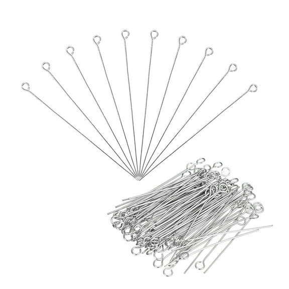Uxcell 100Pcs Eye Pins Jewelry Findings Eye Pins 60mm Iron Eye Pins for Jewelry Making 21 Gauge Silver