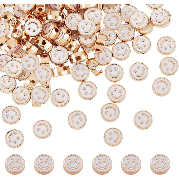 100Pcs Face Beads 8mm Happy Face Beads Alloy Enamel Spacer Beads Flatback Round Face Loose Beads for DIY Crafts Bracelet Earring Necklace Jewelry Making Hole: 1.6mm for diy