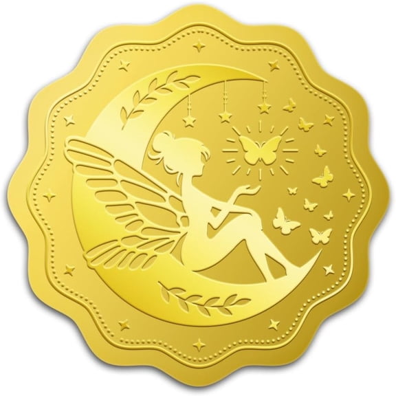 100Pcs Fairy Gold Foil Stickers 2 Inch Moon Fairy Gold Envelopes Seals Self-Adhesive Embossed Seal Labels