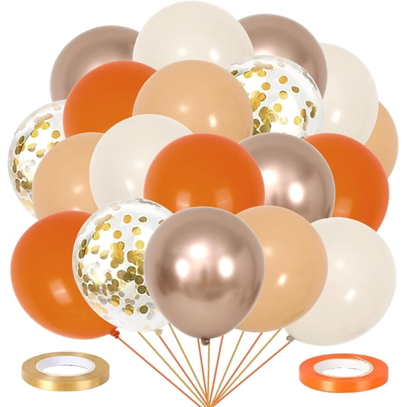 100Pcs Fall Thanksgiving Balloons with Ribbons 12 Inch Champagne Gold Orange Beige Rubber Balloons for Autumn Harvest Birthday Baby Shower Wedding Party Decoration