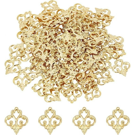 100Pcs Filigree Flower Connector Filigree Wrap Charms Stainless steel Chandelier Charms Vintage Rhombus Flower Charms Metal Hollow Embellishment for DIY Hairpin Headwear Jewelry Making DIY