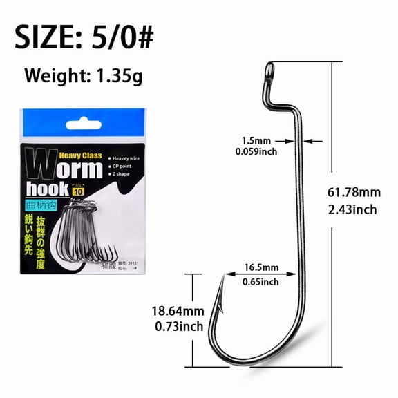 100Pcs Fishing Hooks Soft Plastic Lures Worm Hooks Long Shank Hooks for Bass