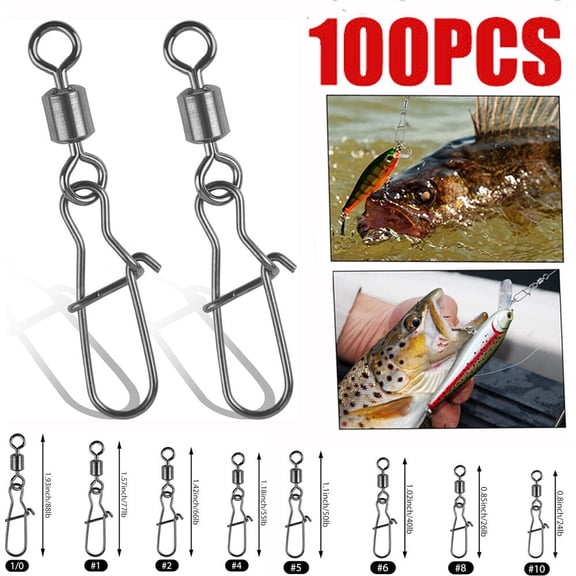 100Pcs Fishing Rolling Barrel Swivels W Duo Lock Snap Connector W Quick Change