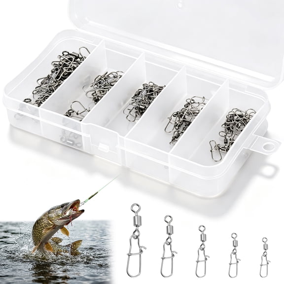 100Pcs Fishing Swivels 5 Sizes Barrel Snap Swivel Fishing Tackle for Quick Linking of Lures and Lines