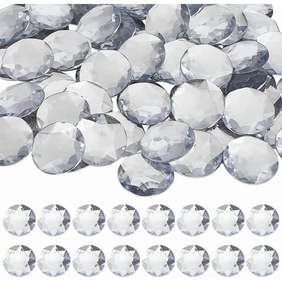 100Pcs Flat Back Rhinestones 25mm Round Faceted Cabochons Rhinestones Circle Gems Clear Rhinestone Cabochons Decoration Round Flat Back Gems for Nail Art Jewelry Making diy