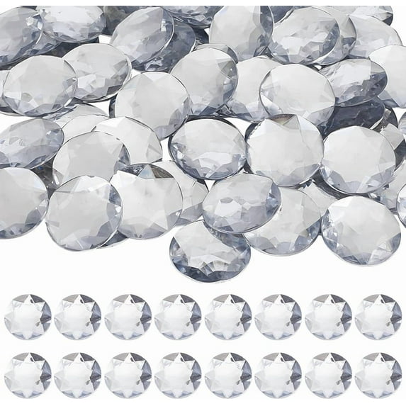100Pcs Flat Back Rhinestones 25mm Round Faceted Cabochons Rhinestones ...