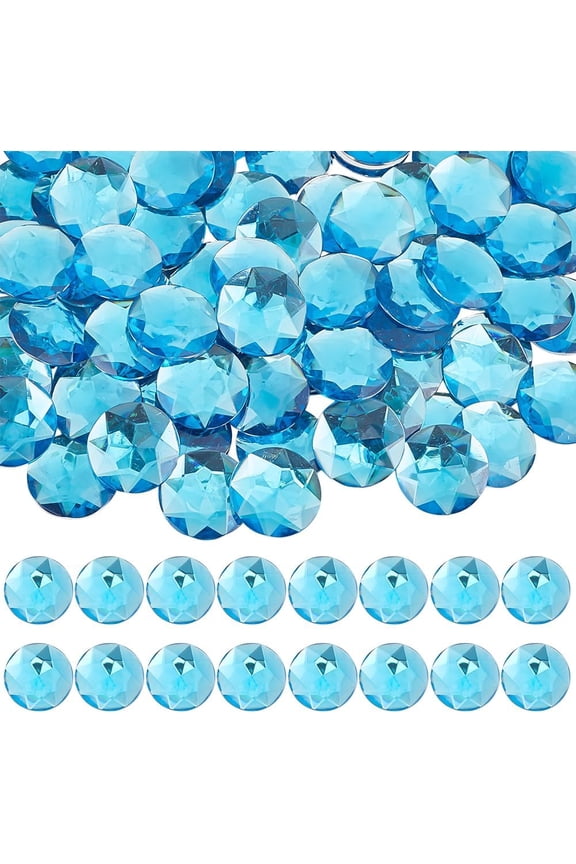 100Pcs Flat Back Rhinestones 25mm Round Faceted Cabochons Rhinestones Circle Gems Deep Sky Blue Flat Back Gems Clear Rhinestone Cabochons Decoration for Nail Art Jewelry Making