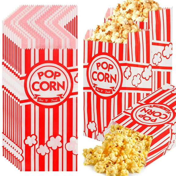100Pcs Flat Bottom Popcorn Bags, Trianu Paper Popcorn Bags for Family Movie Night Baseball Themed Carnival Christmas Birthday Party