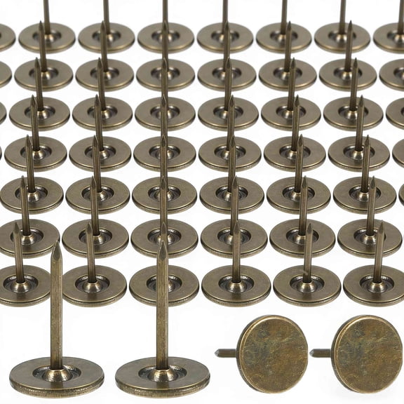 100Pcs Flat Head Thumb Tacks for Wall, 0.4" x 0.6" Heavy Duty Upholstery Push Pins, Decorative Wall Pins Nails for Furniture, Office, DIY Crafts(Brass)