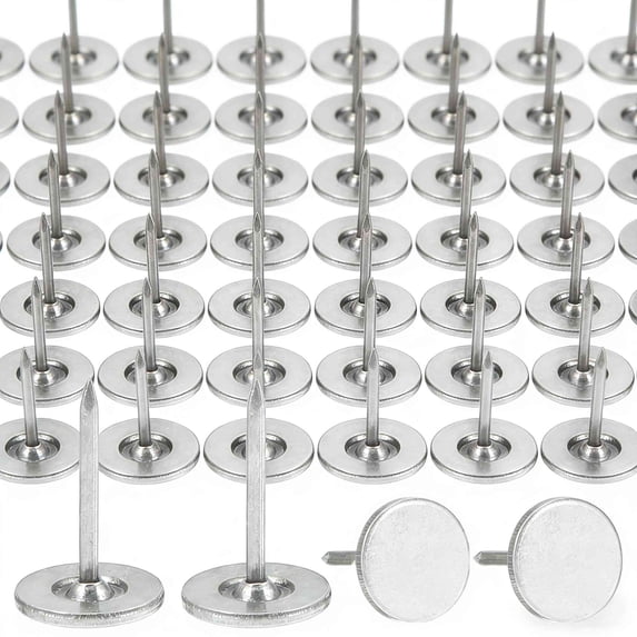 100Pcs Flat Head Thumb Tacks for Wall, 0.6" Upholstery Tacks, Decorative Long Push Pins for Office Home Furniture Decor Wooden Photo, Sliver