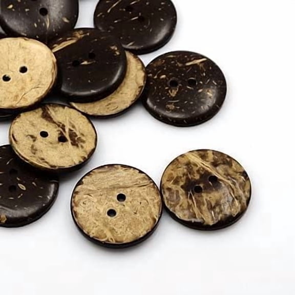 100Pcs Flat Round 2-Hole Coconut Buttons Flat Round Craft Buttons Coconut Brown Buttons Decoration for Garment Sewing Buttons and DIY Craft Projects 30x5mm Multi-color