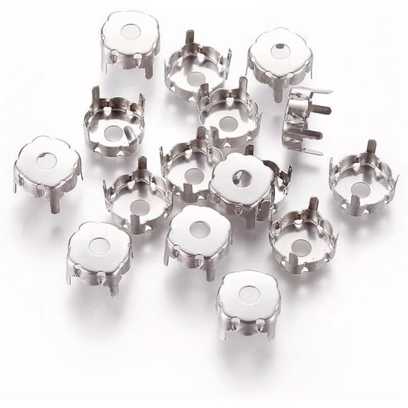 100Pcs Flat Round 201 Stainless Steel Sew on Prong Settings Claw Settings for SS45 Diamond Shape Rhinestone Glitter Flatback Rhinestone Costumes Dress Decor 10.6x6.6mm Stainless Steel Color