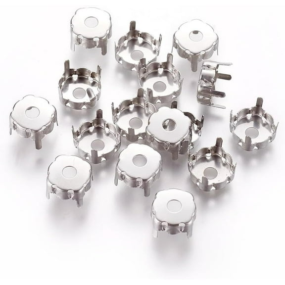 100Pcs Flat Round 201 Stainless Steel Sew on Prong Settings Claw Settings for SS45 Diamond Shape Rhinestone Glitter Flatback Rhinestone for Embroidery Costumes Dress Decor 10.6x6.6mm