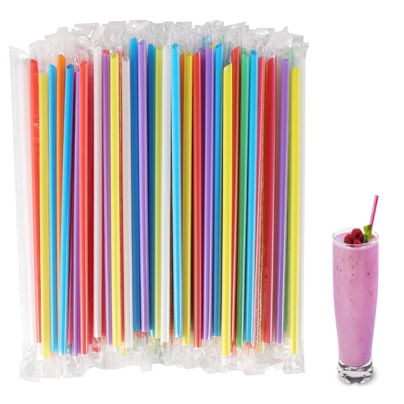 100Pcs Flexible Plastic Straws, Individually Wrapped Plastic Disposable Straws for Coffee, Protein Shake, Juice, Hot Chocolate