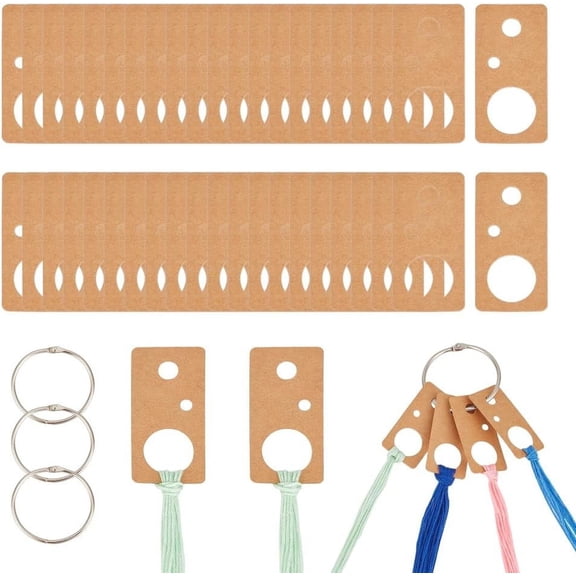 100Pcs Floss Thread Drops Rectangle Paper Winding Thread Board Card Embroidery Thread Bobbins Organiser with 4Pcs Iron Hanging Ring