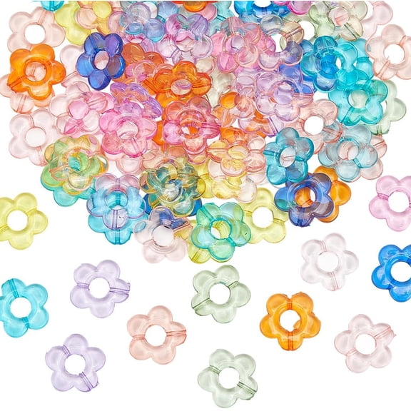 100Pcs Flower Bead Frame Transparent Acrylic Flower Beads Bulk Multicolor 2 Straight Holes Link Connector Loose Spacers
