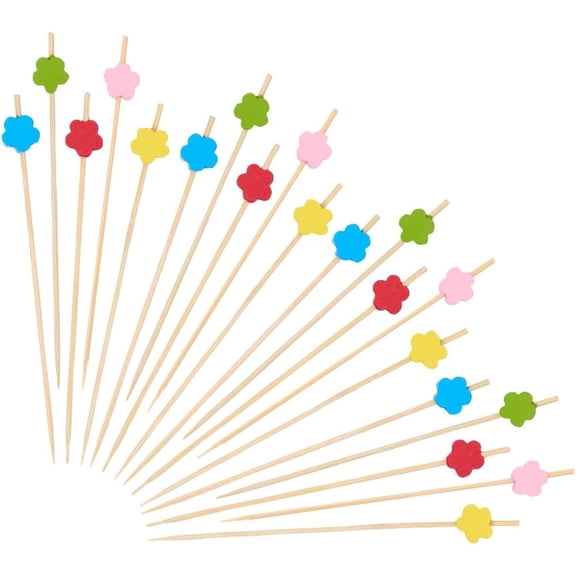 100Pcs Flowers Drink Garnish Sticks Fruit Toothpicks Bamboo Skewers Cocktail Picks for Appetizers Handmade Food for Party Beach Vacation Snacks Sandwiches Decoration Berger 4.72 Inch colorful