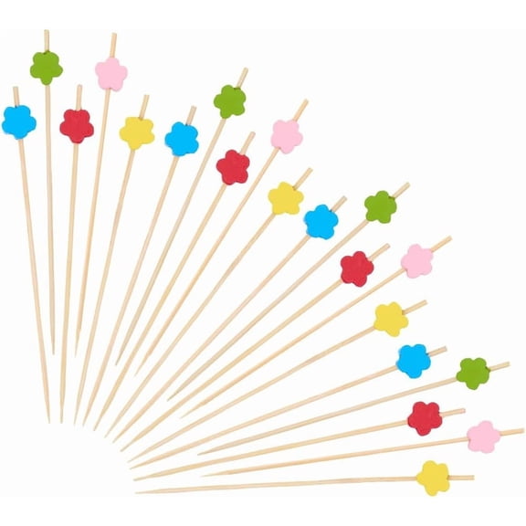 100Pcs Flowers Drink Garnish Sticks Fruit Toothpicks Bamboo Skewers Cocktail Picks forAppetizers Handmade Food