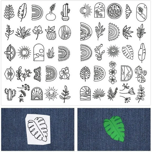 100Pcs Flowers Rainbow Water Soluble Embroidery Stabilizers Hand Sewing Stick and Stitch Transfers Paper Adhesive Patterns for Bags Cloth Sewing Lovers Needlework Mixed Color