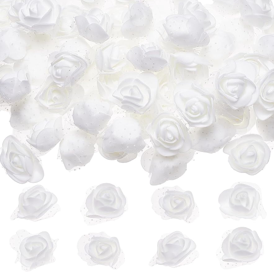100Pcs Foam Rose Heads with Lace Edge White 3D Artificial Flower Head ...
