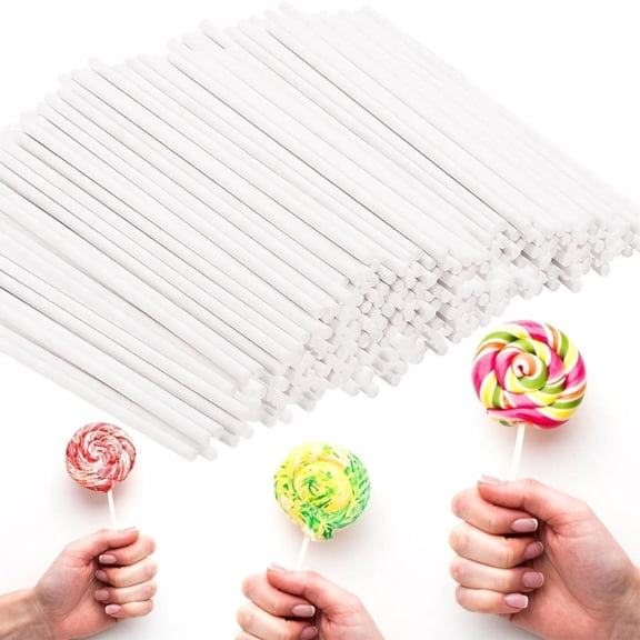 100Pcs Food Grade Paper Cake Sucker Stick White Paper Lollipop Stick for Candy, Chocolate, Cake Toppers