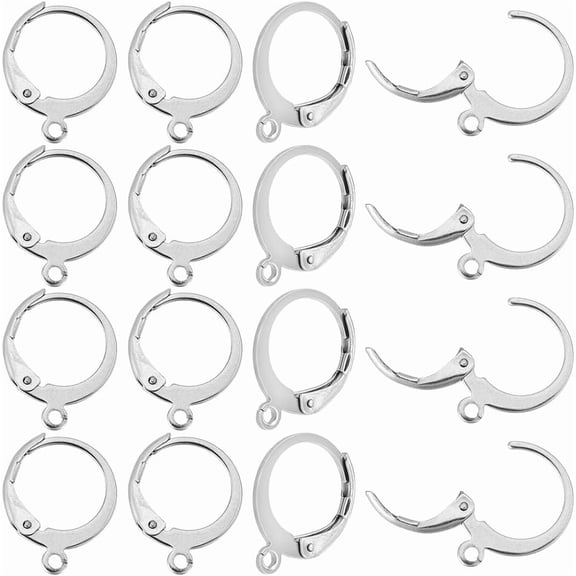 100Pcs French Earring Hooks Stainless Steel Leverback Earring Findings Lever Back Round Huggie Hoops Earwire with Open Loop 14.5x12x2mm