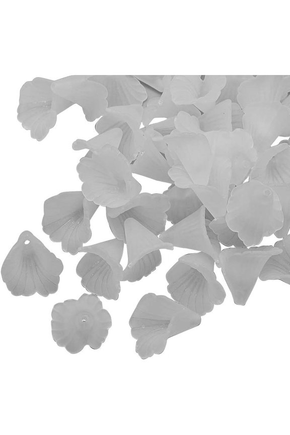 100Pcs Frosted Clear Flower Acrylic Beads with Hole
