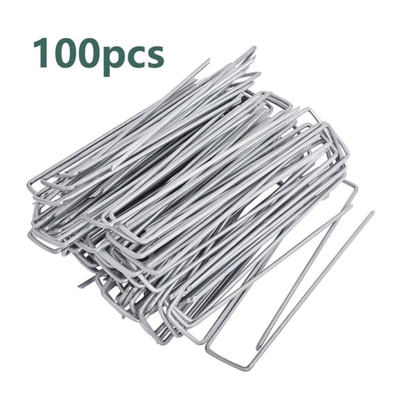 "100Pcs Galvanized Garden Staples Landscape Ground Nails Stakes Pins Spikes Pegs U-shaped 6"" 11 Gauge Steel Fit for Securing Weed Barrier Fabric Landscape Ground Cover Lawn"