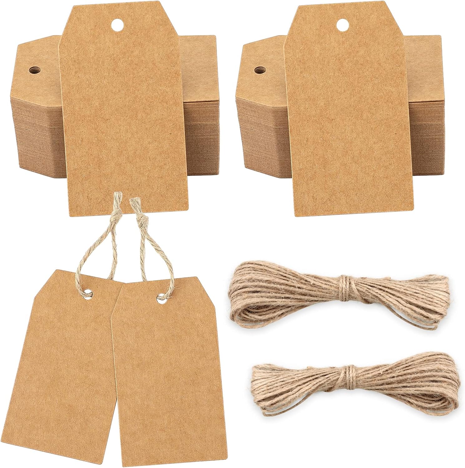 100Pcs Gift Tags with String, 2.8" x 1.6" inch Blank Gift Tags, Brown