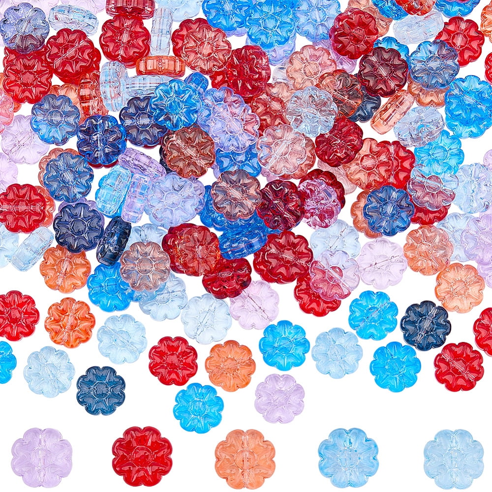 100Pcs Glass Beads Flower Mixed Color 13.5x5.5mm Hole: 1mm