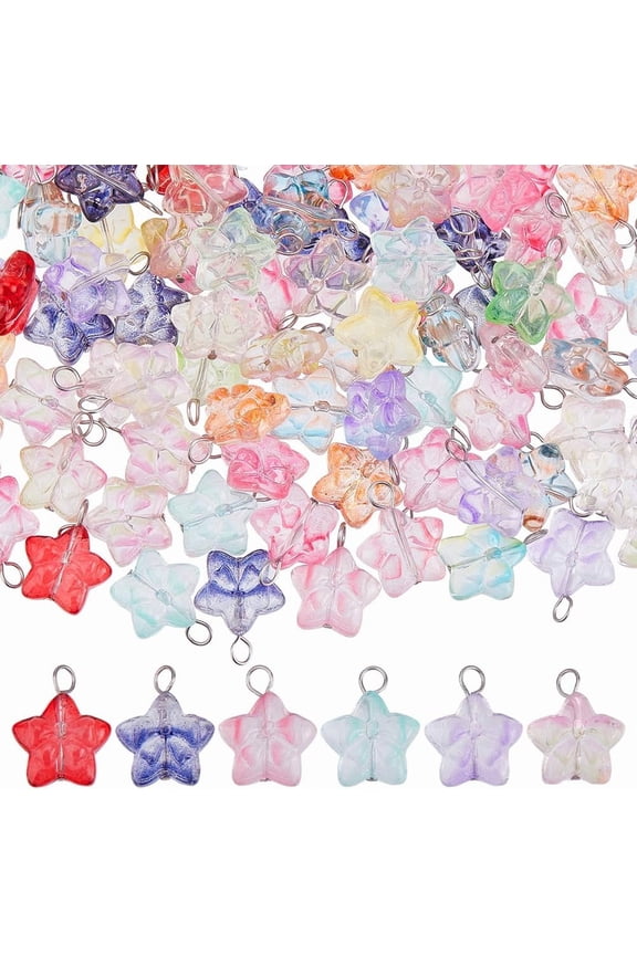 100Pcs Glass Star Charms Bulk Transparent Star Pendants Colorful Celestial Themed Charms Clear Small Stars Charm for Necklace Bracelet Earring Jewelry Making Multi-color