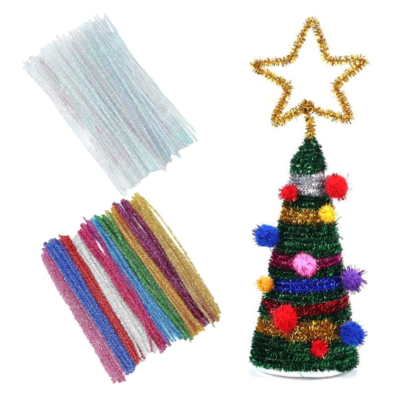 100Pcs Glitter Pipe Cleaners for Art Crafts, Flexible Colorful Chenille Stems for Christmas Decorations, Floral Arrangements And DIY Art Projects for Kids & Adults