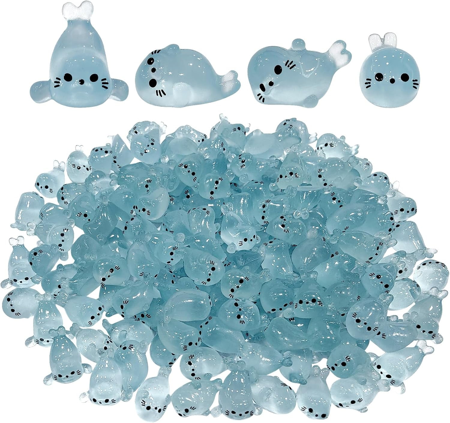 100Pcs Mini Glow In The Dark Sea Animal Figures - Tiny Resin Seals & Sea Creatures For Fairy Gardens, Aquariums, DIY Crafts