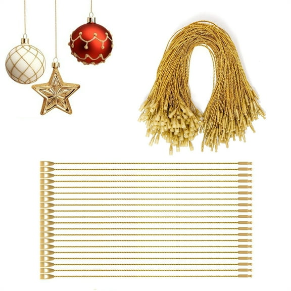 100Pcs Gold Christmas Ornaments Hooks,7.87In Ornament Hangers with Snap String,Durable Christmas Ropes for Tree,Balls Decorations