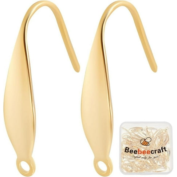 100Pcs Gold Earring Hooks 24K Gold Plated Fish Ear Wires with Loop French Earring Findings with Storage Box