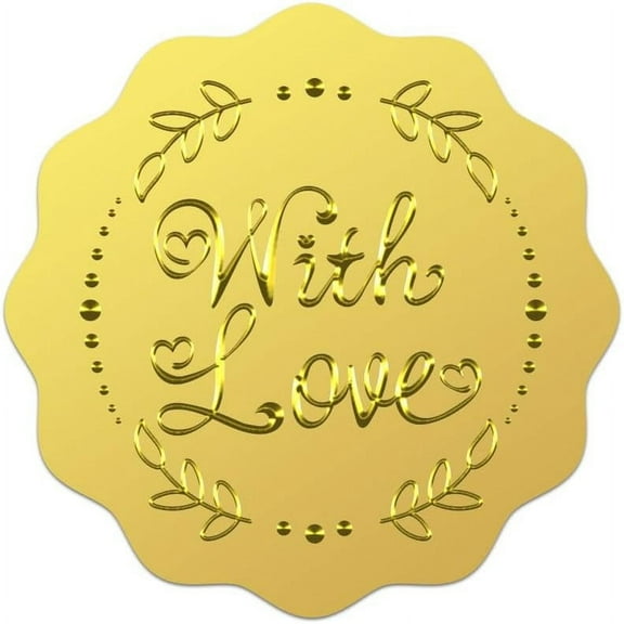 100Pcs Gold Envelope Seal Stickers Embossed Foil with Love Heart Stickers for Invitation Sealing Self-Adhesive with Love Stickers for Envelope Certification Graduation Notary Seals Making DIY