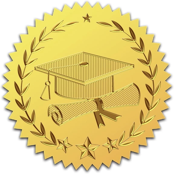 100Pcs Gold Foil Embossed Stickers 2 inch Graduation Hat Self Adhesive Certificate Seals Medal Decoration Sticker