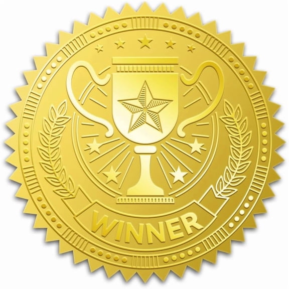 100Pcs Gold Foil Stickers 2 Inch Vintage Trophy Winner Gold Embossed Envelopes Seals Trophy Round Self Adhesive Embossed Seal Labels